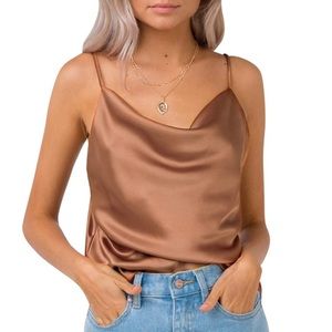 Miessial Spaghetti Straps V Neck Satin Camisole Sleeveless Soft Tank Tops